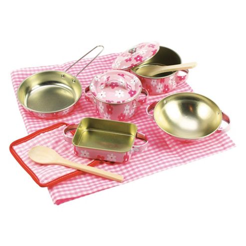 Image of Bigjigs Toys Bj608 Pink Flower Kitchenware Set