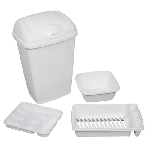 Image of Tesco 4pc kitchen Bin Starter Set - White
