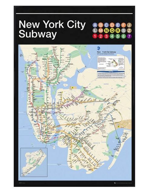 Image of Gloss Black Framed New York Subway Map Poster