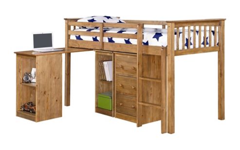 Image of Rustic Retreat Milo Mid Sleeper Sleep Station Bunk Bed - Antique Waxed Pine