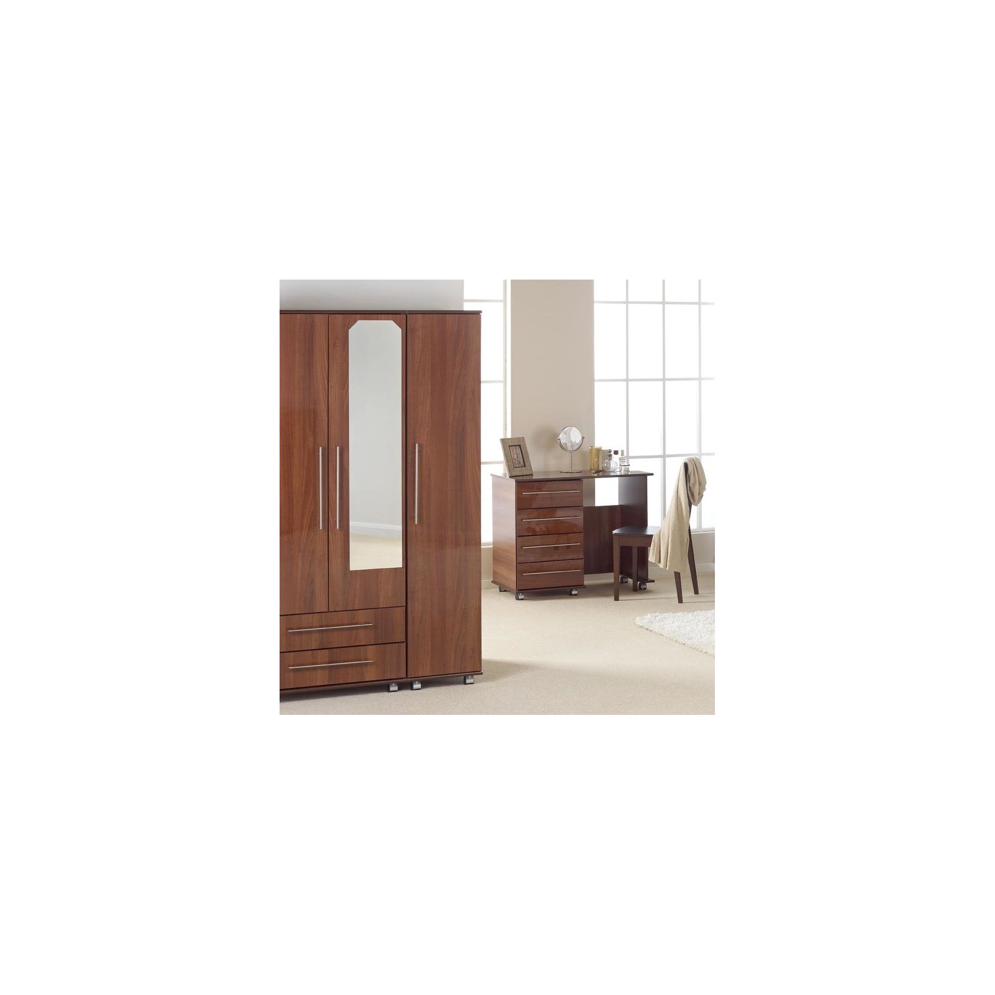 Ideal Furniture New York Triple Wardrobe with Two Drawers and Mirror - Gloss Black at Tesco Direct