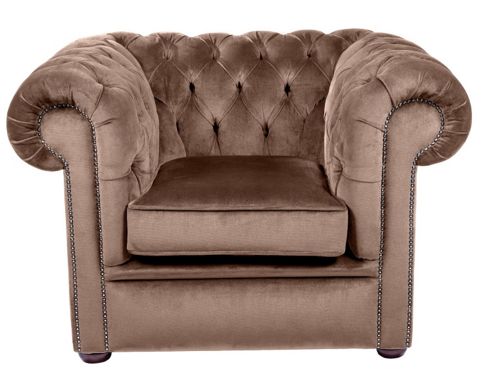 Image of Snug City Club Chair Crushed Velvet Chocolate Chesterfield Sofa, Made In The Uk.