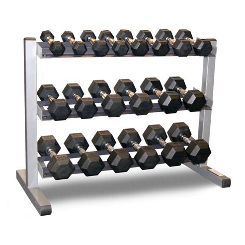 Image of Body-solid 3 Tier Rack & Bodypower 1-10kg Rubber Hex Dumbbell Set