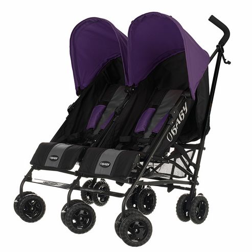 Image of Obaby Apollo Black & Grey Twin Stroller - Purple