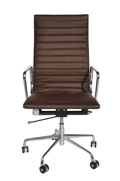 Image of Eames Ea119 Inspired High Back Ribbed Brown Leather Office Chair