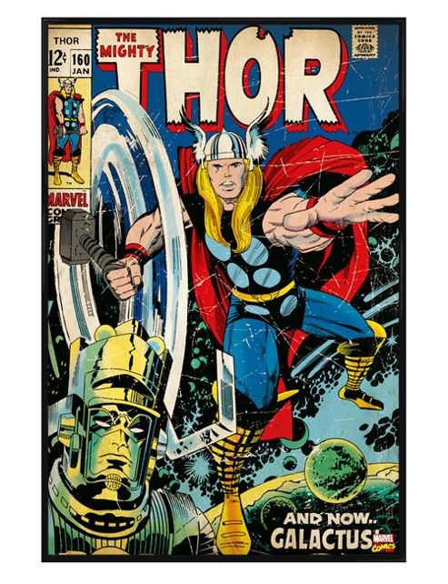 Image of Gloss Black Framed Marvel Comics Thor Vs Galactus Poster