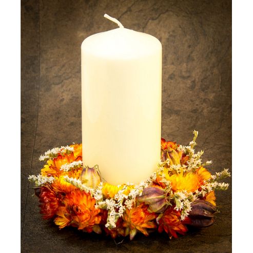 Image of Konesar Helichrysum Flower Candle Holder With Pillar Candle - Orange