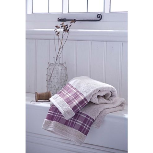 Image of Catherine Lansfield Home Cosy Corner Swing Check Border 450gsm Bath Sheet Mulberry