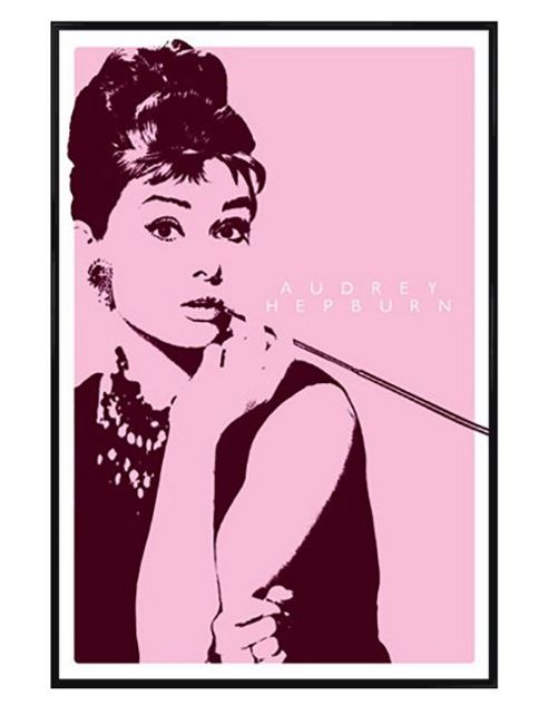Image of Audrey Hepburn Gloss Black Framed Smoking A Cigarillo (pink) Poster