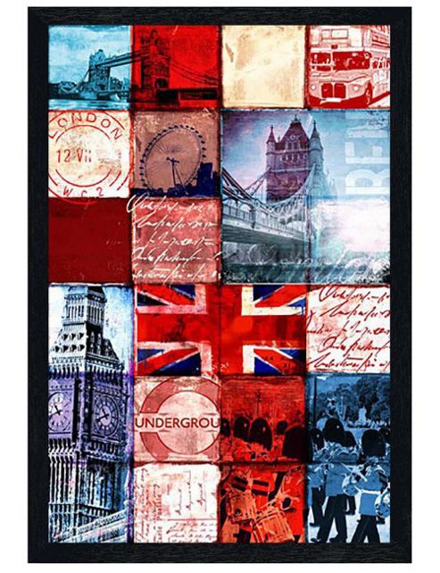 Image of Black Wooden Framed London Patchwork Poster