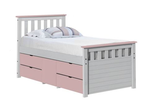 Image of Captains Ferrara Storage Bed 3ft White And Pink
