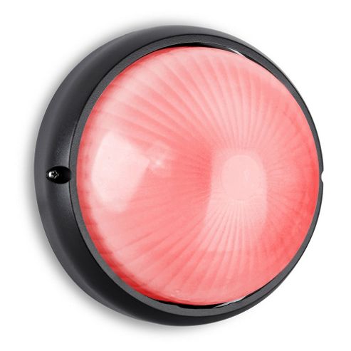Image of Trentham Ip54 Outdoor Die Cast Aluminium Security Bulkhead In Black With 4w Red Led Golfball Bulb