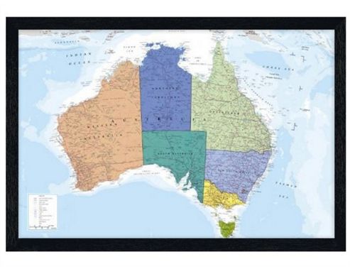 Image of Map Of Australia Black Wooden Framed The World's Smallest Continent Poster
