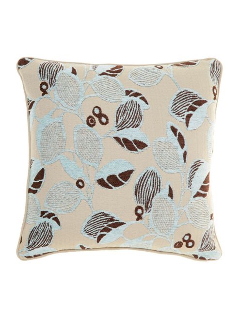 Image of Linea Leaf Design Chenille Cushion, Duck Egg
