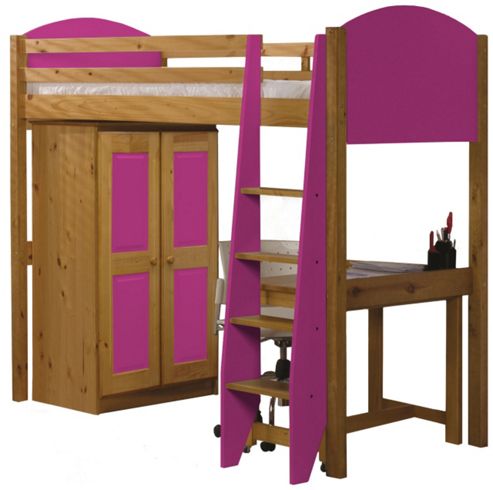 Image of Verona High Sleeper Bed Set 1 Antique With Fuschia Details