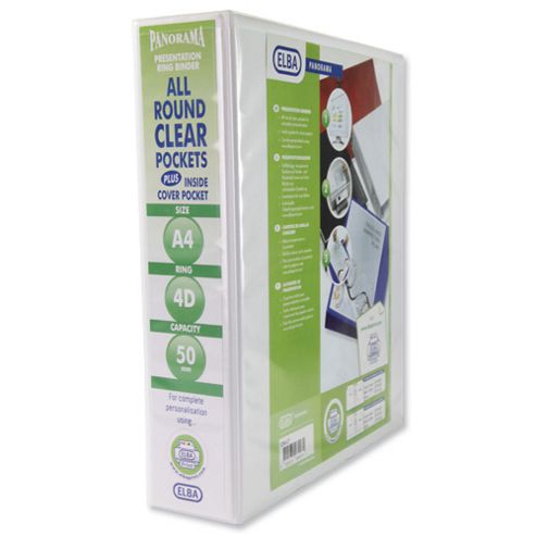 Image of Elba Panorama Presentation Binder Pvc 3 Cover Pockets 4 D-ring 50mm A4 White Ref 400001309 [pack 10]
