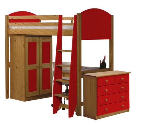 Image of Verona High Sleeper Bed Set 2 Antique With Red Details