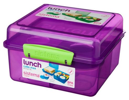 Image of Sistema Lunch Cube Max Lunch Box With Yoghurt Pot, Purple