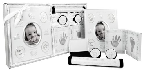 Image of New Baby 5 Piece Keepsake Gift Set - Silver / White