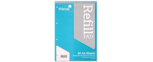 Image of Silvine Refill Pad A4 Punched 4-hole Head Bound 80 Leaf Ruled Narrow Feint And Margin A4rpnm
