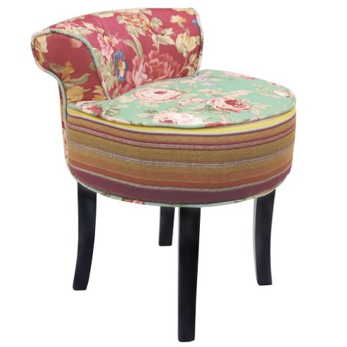 Image of Shabby Chic Stool / Low Back Chair With Wood Legs - Multi-coloured