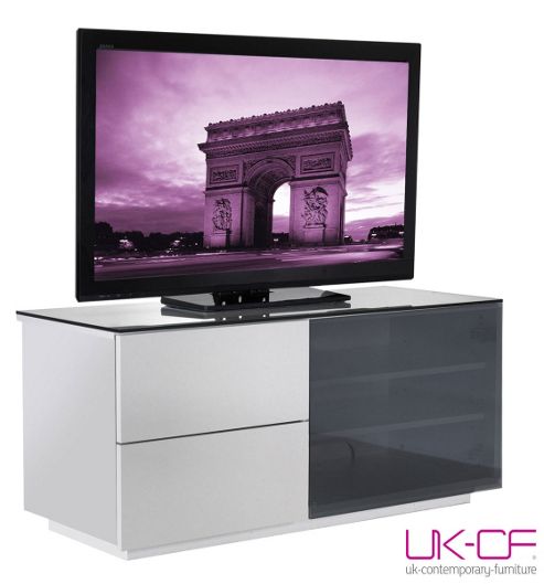 Image of Uk-cf High Gloss White Tv Cabinet With Black Glass For Up To 50 Inch
