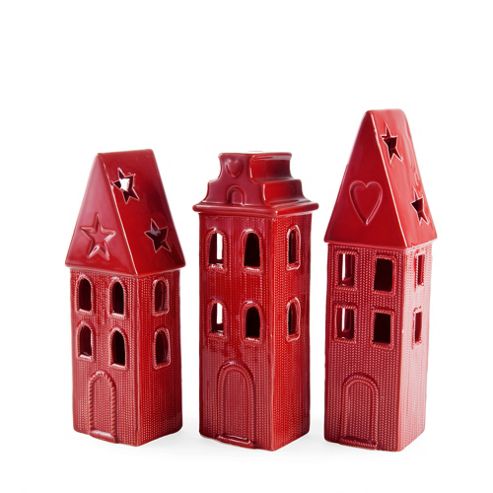 Image of Red Ceramic Tower Block House Lantern Set