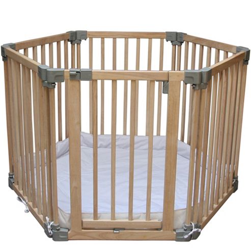 Image of Clippasafe Multifunction Natural Wood Play Pen With Base Mat