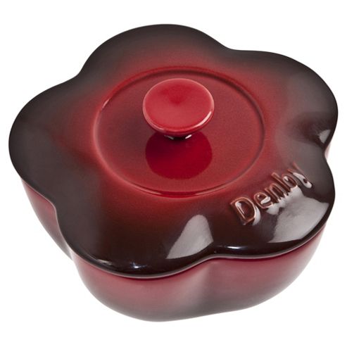 Image of Denby Mini Flower Ceramic Casserole Dish, Cherry Red