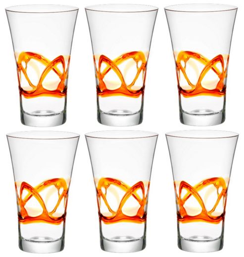 Image of Bormioli Rocco Ceralacca Hiball Glasses - 380ml - 12.75oz - Orange - Set Of 6