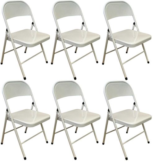 Image of Pack Of 6 Chairs - White Metal Folding Office, Computer, Desk Chairs