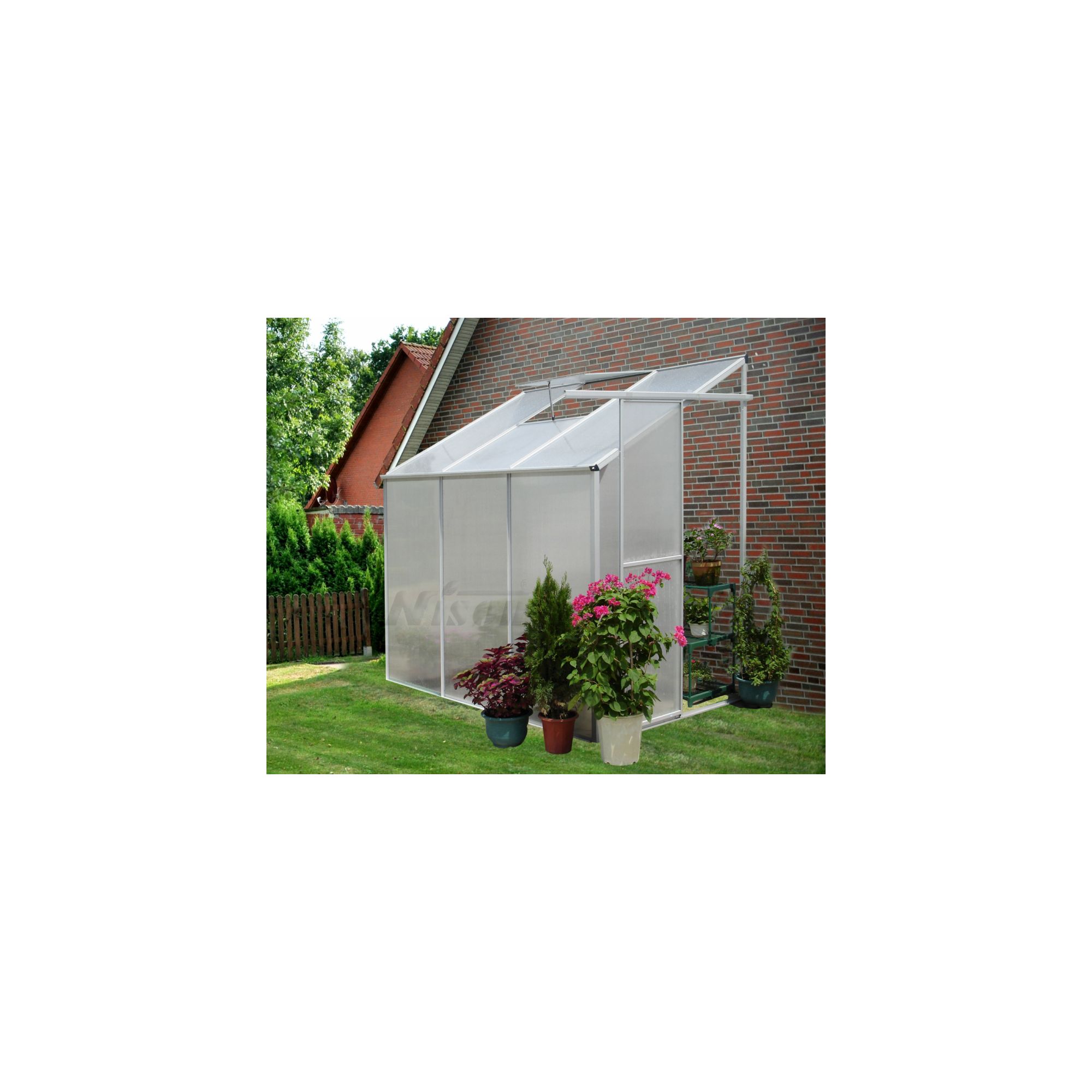 Nison Aquila 6x4 Aluminium Polycarbonate Lean To Greenhouse, Includes Base & Free Shelving at Tesco Direct