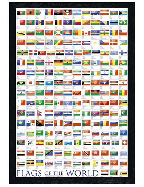 Image of World Flags Black Wooden Framed Flags Of The World Poster