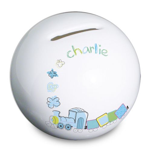 Image of Personalised Patchwork Train Money Box