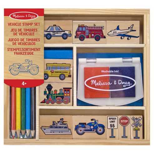 Image of Wooden Vehicle Stamp Set - Melissa & Doug