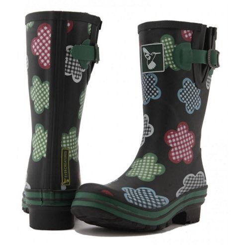 Image of Evercreatures Ladies Short Gingham Wellies Floral Pattern 6
