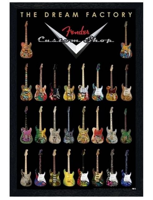 Image of Guitar Chords & Riffs Fender Custom Shop Black Wooden Framed Dream Factory Poster
