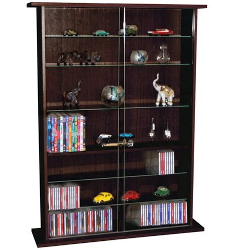 Image of Boston - Glass Collectable Display Cabinet / Cd Dvd Storage Shelves - Dark Oak