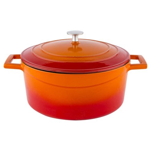 Image of Tesco 4l Cast Iron Casserole Dish With Lid, Orange