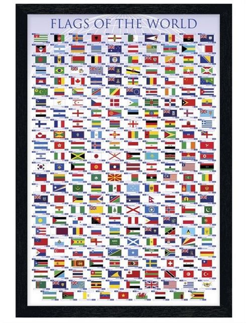 Image of Black Wooden Framed Flags Of The World Poster