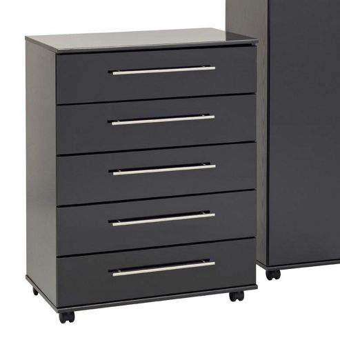 Image of Ideal Furniture New York Five Drawer Chest - Gloss Black