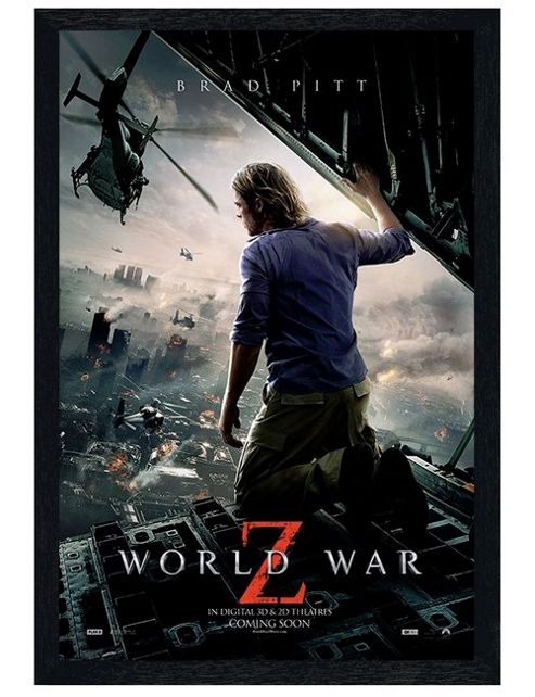 Image of Black Wooden Framed World War Z Brad Pitt Is Gerry Lane Poster