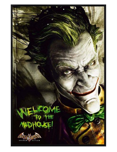 Image of Batman Arkham Asylum The Gloss Black Framed Welcome To The Madhouse Poster