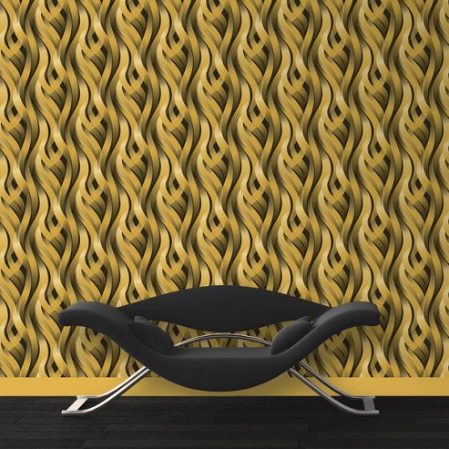 Image of Muriva Ribbons Wallpaper - Yellow