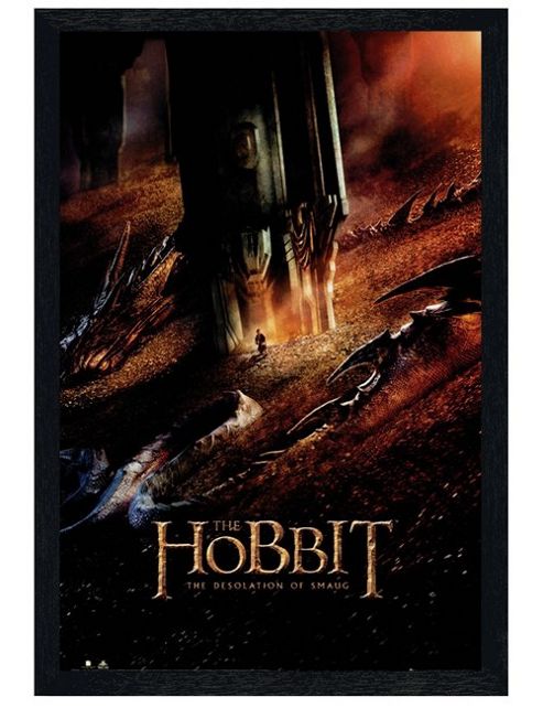 Image of Black Wooden Framed The Hobbit Desolation Of Smaug Dragon Poster