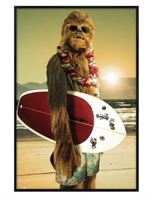 Image of Gloss Black Framed Star Wars Surf Dude Chewie Poster