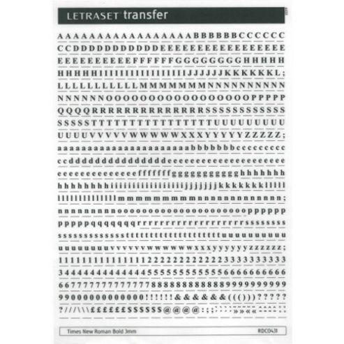 Image of Rubdown Lettering A5 - Times Nrb - 3mm - Black