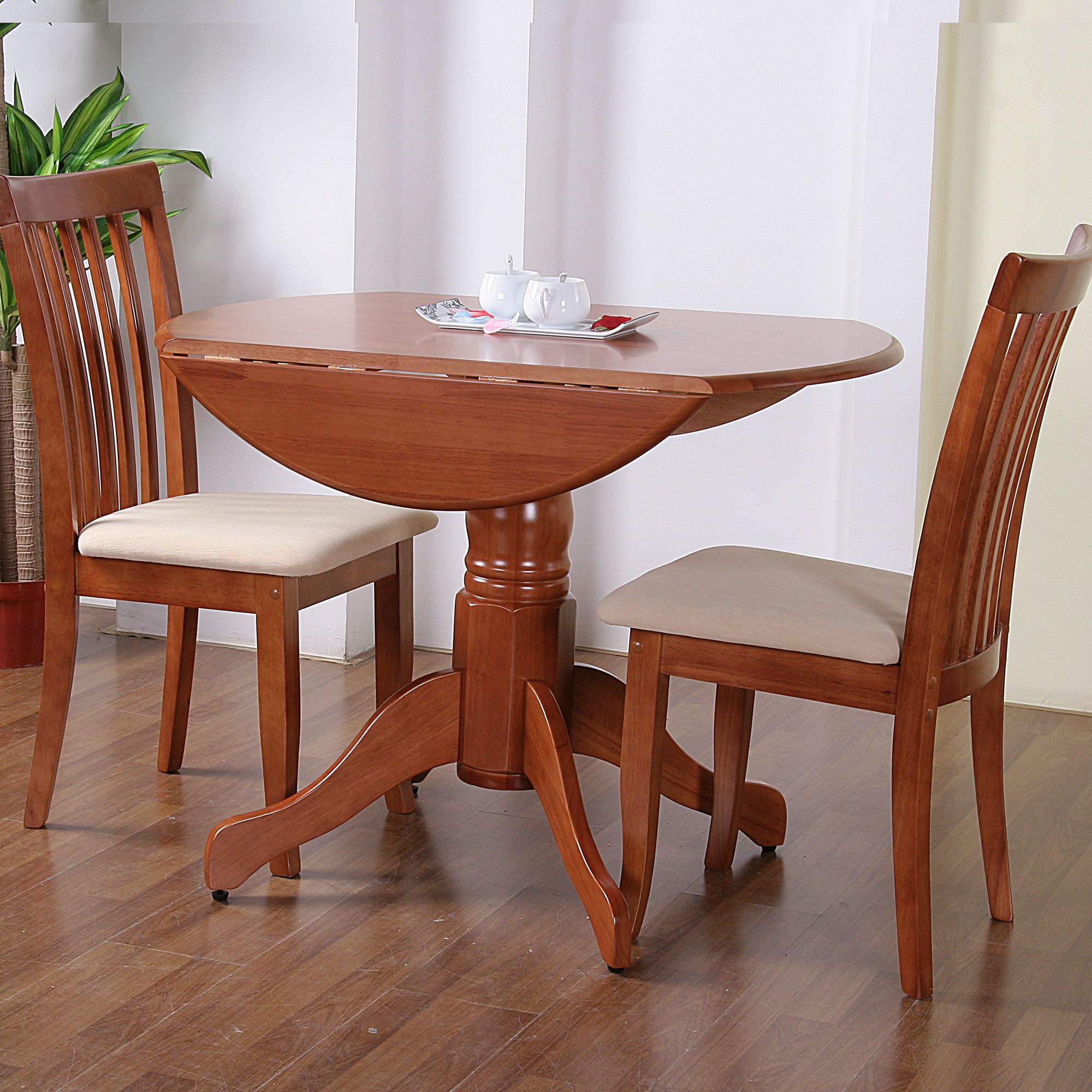 G&P Furniture Windsor House 3-Piece Bristol Round Drop Leaf Dining Set with Slatted Back Chair - Cherry at Tesco Direct