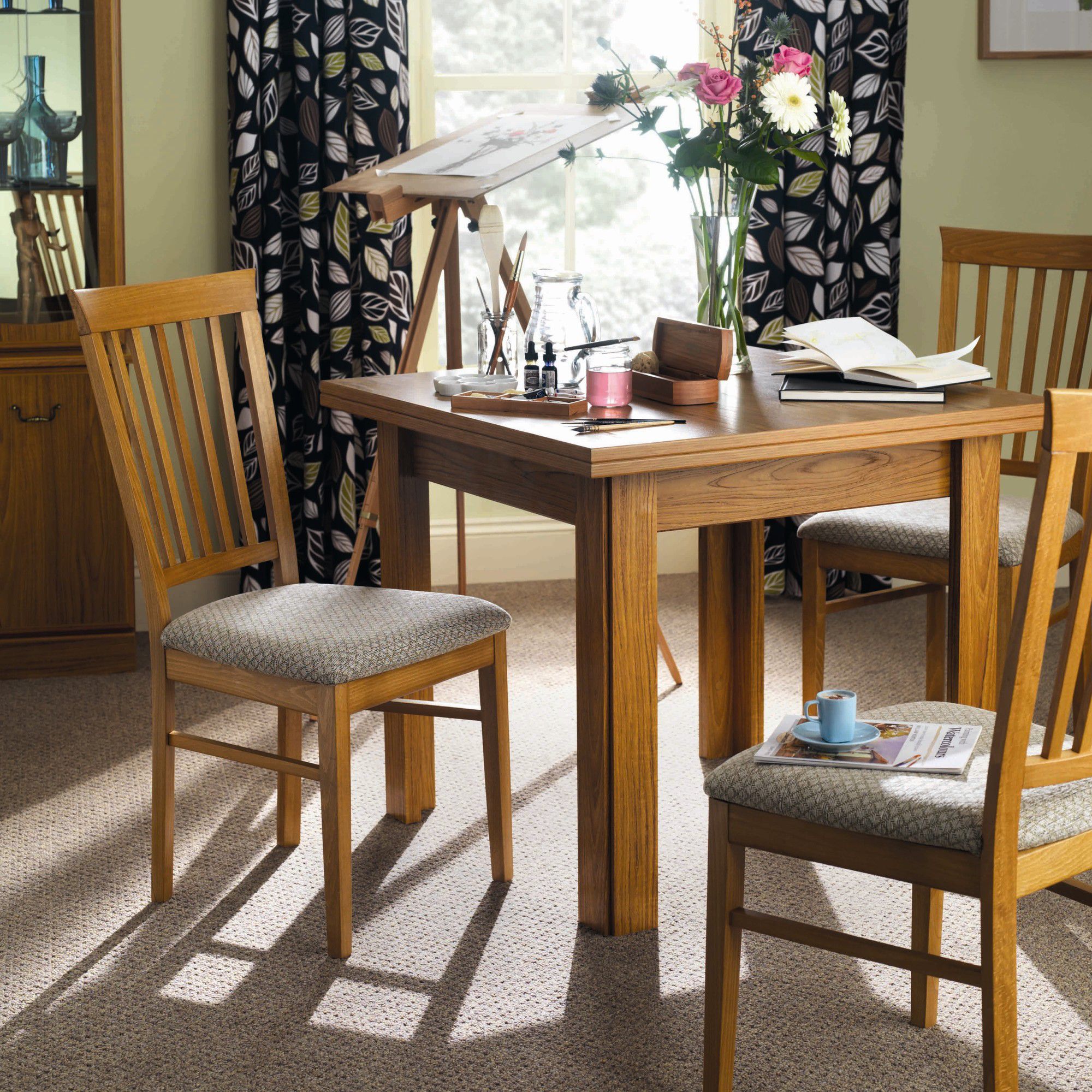 Caxton Tennyson Butterfly Dining Set with 4 Slatted Back Dining Chairs in Teak - Green at Tesco Direct