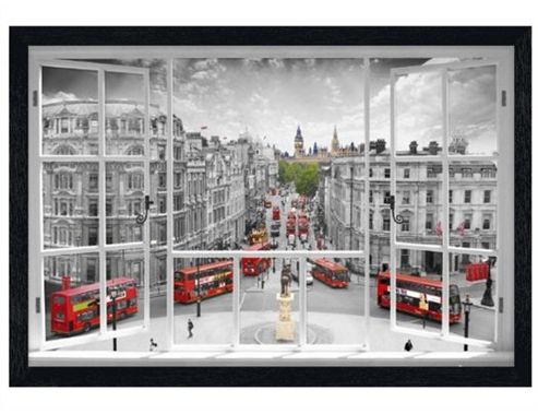 Image of London Black Wooden Framed A Capital Through A Window Poster
